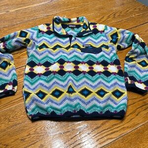 Patagonia Synchilla Snap-T fleece pullover. Aztec Timber Twist Blue.  Small.
